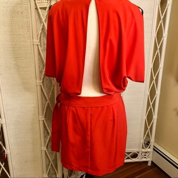Ark & Co. Dress Coral Orange Open Back Mini Wide Sash Dolman Sleeve size Large - Picture 10 of 16